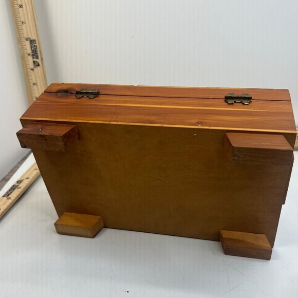 Vintage Wooden Jewelry Box with Brass Latch and Mirror Decorative Storage Chest - Picture 6 of 7